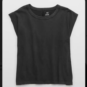 Aerie cut off style sleeve t shirt tee gray black medium distressed
